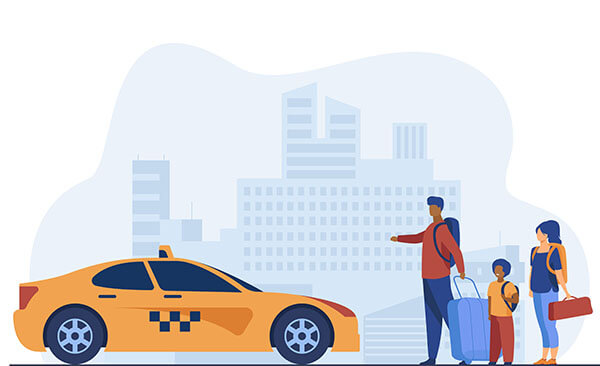 Happy family boarding a taxi for airport transfer in Melbourne