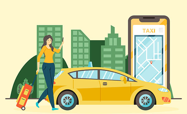 Corporate girl boarding a taxi for office or meeting in Melbourne